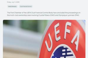 欧足联官方：水晶宫被剥夺欧联杯资格，将降级参加欧协联